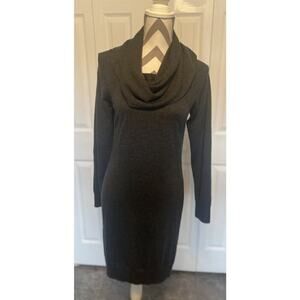 Paul Costelloe BLACK LABEL Midi Dress M Dark Grey Marino Wool Acrylic Cowl Neck